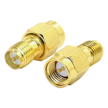 Adaptador RF / SMA Macho a SMA Hembra Inverso / Montaje en Línea / Cuerpo Bronce con Oro / Aislante Teflón