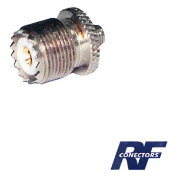 Adaptador RF / Conector SMA Hembra a UHF Hembra (SO-239) / Cuerpo Bronce Niquelado / Contacto Oro / Aislante Teflón / Montaje en Línea