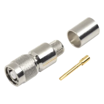 Conector Coaxial TNC Macho Inverso / Anillo Plegable / Compatibilidad RG-8/U, LMR-400, CNT-400 / Cuerpo Bronce Niquelado / Contacto Oro / Aislante Teflón