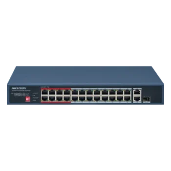 Switch PoE+ / 24 Puertos 10/100 Mbps PoE+ / 2 Puertos Gigabit Uplink / 1 Puerto SFP Uplink / Modo Extendido 300 m (984 pies) / 230 W