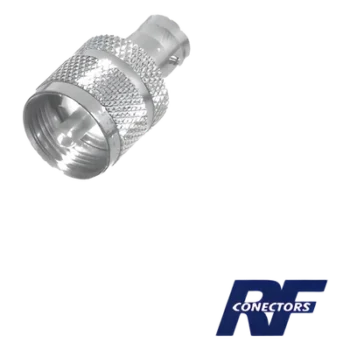 Adaptador RF en Línea / BNC Hembra a UHF Macho (PL-259) / 50 Ohm / Cuerpo Niquelado / Contacto Plateado / Aislante Delrin