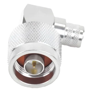 Conector Coaxial N Macho / Ángulo Recto / Anillo Plegable / Cables LMR-400 y Equivalentes / Cuerpo Bronce Plateado / Contacto Oro / Aislante Teflón