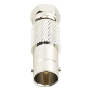 Adaptador en Línea / BNC Hembra a F Macho / 50 Ohm / Cuerpo Níquel / Contacto Oro / 36.5 mm