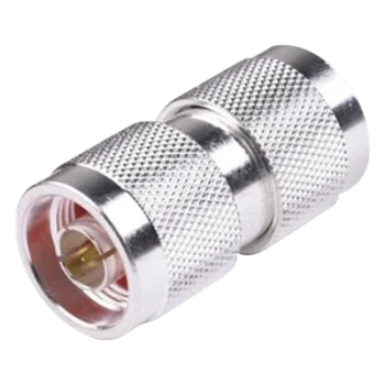 Adaptador Coaxial / Barril N Macho a N Macho / Montaje en Línea / Cuerpo Bronce Plateado / Contacto Oro 24K / Aislante Teflón PTFE