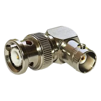 Adaptador RF / BNC Macho a Hembra / Ángulo Recto / 50 Ohm / Cuerpo Niquelado / Contacto Plateado / Aislante Teflón