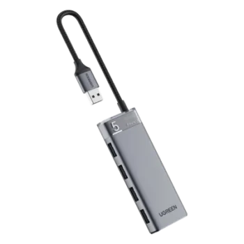 HUB USB 3.2 Gen1 / 4 Puertos USB-A / 5Gbps / Carcasa ABS+PC Metalizado / Cable Nylon 20cm / OTG / LED Indicador