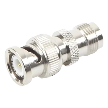Adaptador RF Coaxial / TNC Hembra a BNC Macho / Montaje en Línea / Cuerpo Bronce Niquelado / Contacto Oro / Aislante Teflón