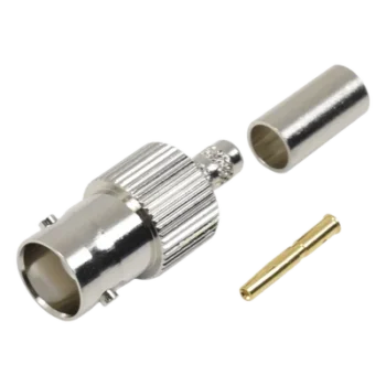 Conector BNC Hembra / Anillo Plegable / Bronce Niquelado / Contacto Oro / Teflón / LP-195, LP-142, RG-58/U, RG-142/U