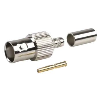 Conector BNC Hembra / Anillo Plegable / Cables RG-8/X, LMR-240, 9258 / Cuerpo Bronce Niquelado / Contacto Oro 24K / Aislamiento Delrin