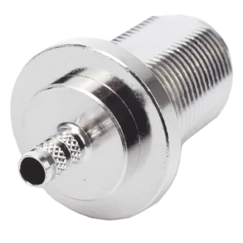 Conector RF Coaxial / N Hembra Hermético / Montaje Frontal Panel 2D Plano / Anillo Plegable RG-58/U / Cuerpo Bronce Niquelado / Contacto Oro / Aislante Teflón