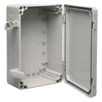 Gabinete Industrial Tipo 4X / 200 x 200 x 180 mm (7.87 x 7.87 x 7.09 in) / ABS Sin Halógenos / IP66 / Tapa Opaca con Tornillos / Panel Ajustable