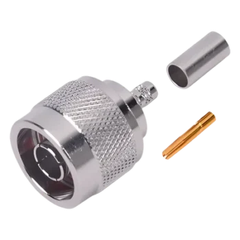 Conector N Macho Inverso / Anillo Plegable / Cuerpo Bronce Niquelado / Contacto Oro / Teflón / RG-58/U, RG-142/U