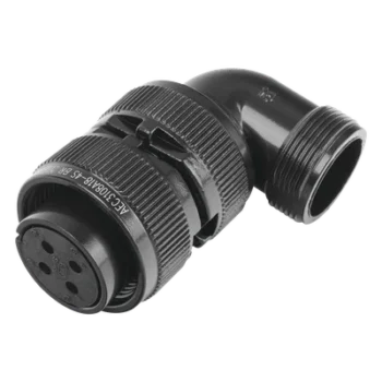 Conector Hembra en Ángulo Recto / 4 Contactos / Terminales Soldables / AWG 14-12 / Cuerpo Plateado Negro / Aislante Delrin / 90°