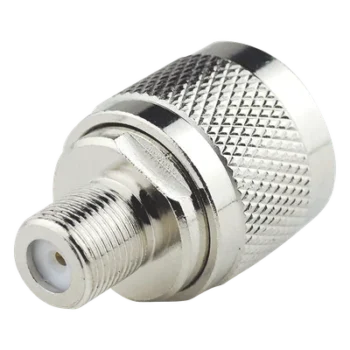 Adaptador Coaxial RF / N Macho a F Hembra / Montaje en Línea / Bronce Niquelado / Contacto Oro / Teflón / -20℃ a 80℃