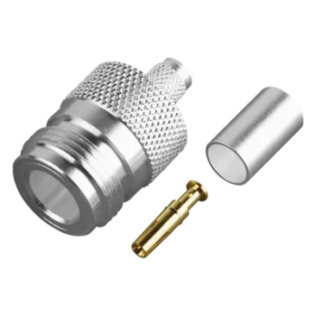 Conector RF Tipo N Hembra / Anillo Plegable / Contacto Oro / Cuerpo Plata / Aislante Teflón / Para Cable Proflex y Grupo P
