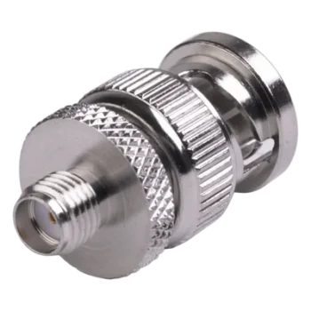Adaptador Coaxial en Línea / SMA Hembra a BNC Macho / Cuerpo Bronce Niquelado / Contacto Oro / Aislante Teflón