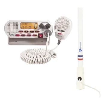 Kit de radio marina / 25 W / Antena fibra de vidrio 2.4 m / 7.9 ft / Cable RG-58 4.5 m / 14.8 ft / DSC / Triple cobertura canales