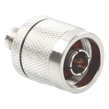 Adaptador Coaxial en Línea / Mini UHF Hembra a N Macho / Cuerpo Bronce Niquelado / Contacto Oro / Aislante Teflón
