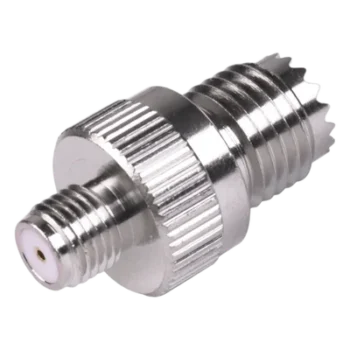 Adaptador RF Coaxial / Mini-UHF Hembra a SMA Hembra / Montaje en Línea / Cuerpo Bronce Niquelado / Contacto Oro / Aislante Teflón