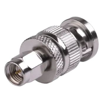 Adaptador Coaxial en Línea / SMA Macho a BNC Macho / Cuerpo Bronce Niquelado / Contacto Oro / Aislante Teflón