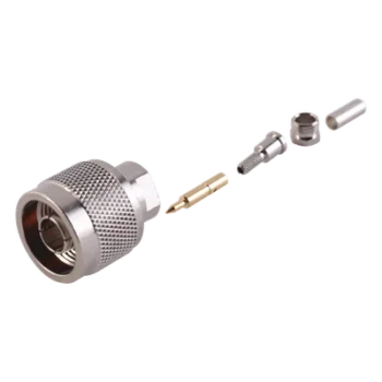 Conector Coaxial N Macho / Anillo Plegable / RG-174/U, Belden 8216 / Bronce Niquelado / Contacto Oro