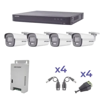 Kit de Videovigilancia TurboHD / 4 Canales / 4 Cámaras Bala 1080p / ColorVu 24/7 / Lente 2.8mm / 98° / Fuente Regulada / Transceptores UTP