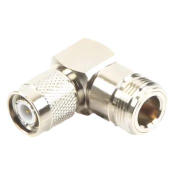 Adaptador Coaxial / Ángulo Recto / TNC Macho a N Hembra / Cuerpo Bronce Niquelado / Contacto Oro 24K / Aislante Teflón