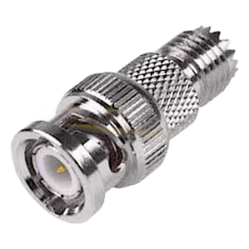 Adaptador de Conector RF / Mini-UHF Hembra a BNC Macho / Montaje en Línea / Impedancia 50Ω / Cuerpo Bronce Niquelado / Contacto Oro 24K / Aislante Teflón