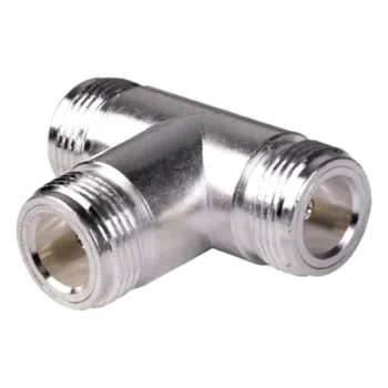 Adaptador RF en T / Triple Conector N Hembra / Cuerpo Bronce Plateado / Contacto Oro / Aislante Teflón