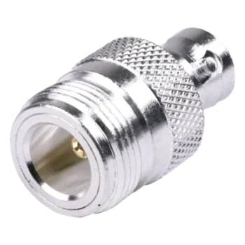 Adaptador Coaxial en Línea / N Hembra a BNC Hembra / Cuerpo Bronce Plateado / Contacto Oro / Aislante Teflón