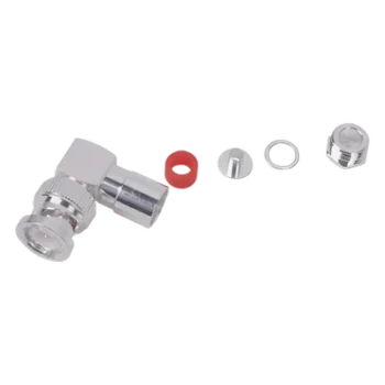 Conector Coaxial BNC Macho / Ángulo Recto / Rosca / Bronce Plateado / Contacto Oro / Teflón / RG-58/U, RG-142/U, LMR-195