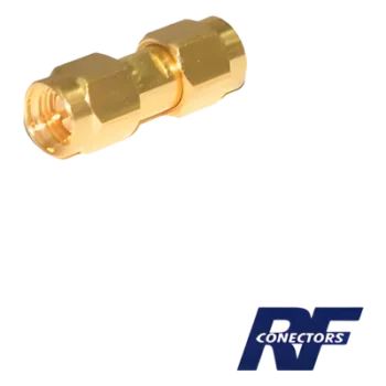 Adaptador RF Tipo Barril / SMA Macho a SMA Macho / Montaje en Línea / Cuerpo Bronce Oro / Aislante Teflón