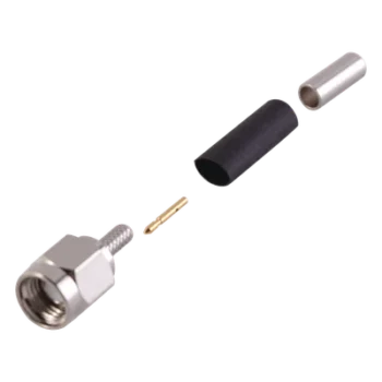 Conector SMA Macho / Anillo Plegable / RG-174/U / Belden 8216 / Cuerpo Bronce Niquelado / Contacto Oro / Aislante Teflón