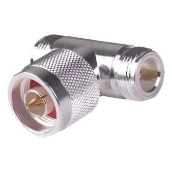 Adaptador RF en T / Conector N Macho a Doble N Hembra / Cuerpo Bronce Plateado / Contacto Oro / Aislante Teflón