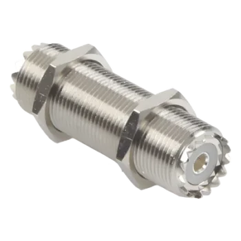 Adaptador Pasamuros / Doble UHF Hembra SO-239 / Montaje Chasis / Cuerpo Niquelado / Contacto Plateado