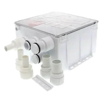 Sistema de Desagüe para Duchas / Bomba 800 GPH / 24 VDC / Interruptor de Flotación / Válvula Antirretorno / Cubierta Sellada