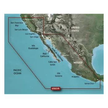 Carta Náutica Electrónica / Cobertura California a Puerto Vallarta / Gráficos Costeros de Alta Precisión / Auto Ruta por Profundidad / Contornos de 1' / 10 Rangos de Sombreado de Profundidad
