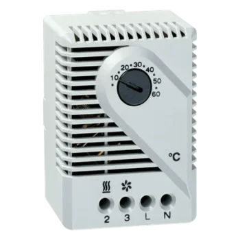Termostato Mecánico para Gabinetes / 115V AC / Rango 10°C a 60°C / Montaje Riel DIN 35 mm / Contacto Snap-Action / Gris Claro RAL 7035
