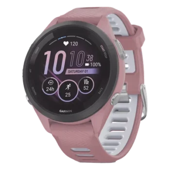Forerunner® 265S, Bisel negro con carcasa en rosa y correa de silicona en rosa/gris