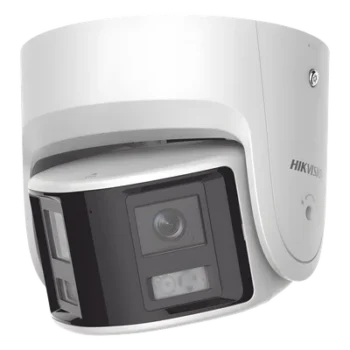Cámara Turret IP Panorámica / 4 Megapixel / Dual Lente 2.8 mm / 180° / Color 24/7 / Luz Blanca 30 m (98.4 ft) / WDR 130 dB / IP67 / PoE