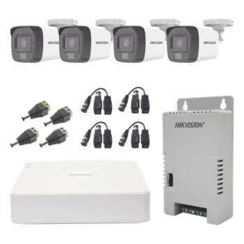 Kit de Videovigilancia TURBOHD / DVR 4 Canales Pentahíbrido / 4 Cámaras Bala 1080p / Audio por Coaxitron / Luz Dual 20 m (65.6 ft) Blanca + 30 m (98.4 ft) IR / IP67 / Fuente 12V/13.5V/15V Seleccionable