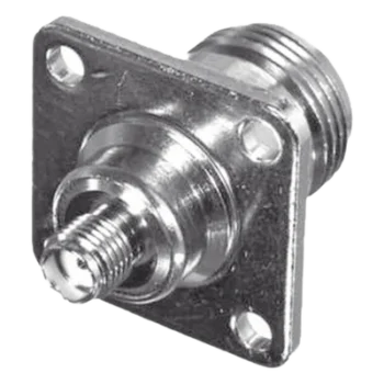 Adaptador Coaxial en Línea para Panel / SMA Hembra a N Hembra / Montaje Frontal y Trasero / 18 mm entre Centros / Níquel y Oro