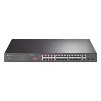 Switch PoE+ / 24 Puertos 10/100 Mbps / 2 Puertos Gigabit Combo / 2 Puertos SFP / Alcance PoE 250 m (820.2 ft) / Presupuesto PoE 250 W