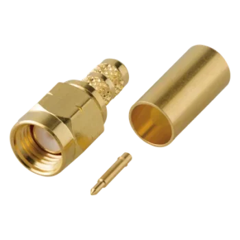 Conector SMA Macho / Rosca Izquierda / Anillo Plegable / RG-58/U / Cuerpo Oro / Teflón