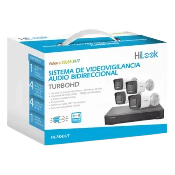 Kit TurboHD / 3K 5 Megapixel Lite / DVR 4 Canales / 4 Cámaras Bala Dual Light / Audio Bidireccional / IR 30 m (98.4 ft) / Cables 18 m (59.1 ft)