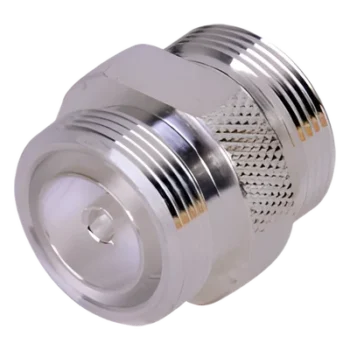 Adaptador Barril / DIN 7-16 Hembra a Hembra / Cuerpo Bronce Plateado / Aislante Teflón / Montaje en Línea