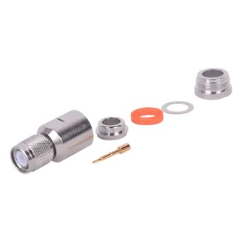 Conector TNC Macho / Rosca Izquierda Métrica / Ensamble en Línea / Bronce Plateado / Oro / Teflón / RG-8/U, 9913, LMR-400, CNT-400
