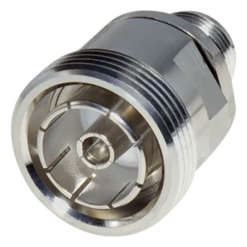 Adaptador en Línea de Conector DIN 7-16 Hembra a N Hembra, Plata / Plata / Teflón.