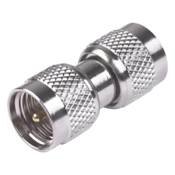 Adaptador Barril / Mini-UHF Macho a Macho / Bronce Niquelado / Teflón / Montaje en Línea