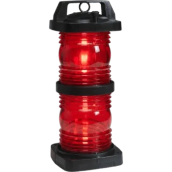 Luz Doble Lente Color Rojo / Visibilidad 360° / Alcance 3 Millas Náuticas / Policarbonato Negro Relleno de Fibra / Zócalo Prefocalizado Mediano Pre-Cableado